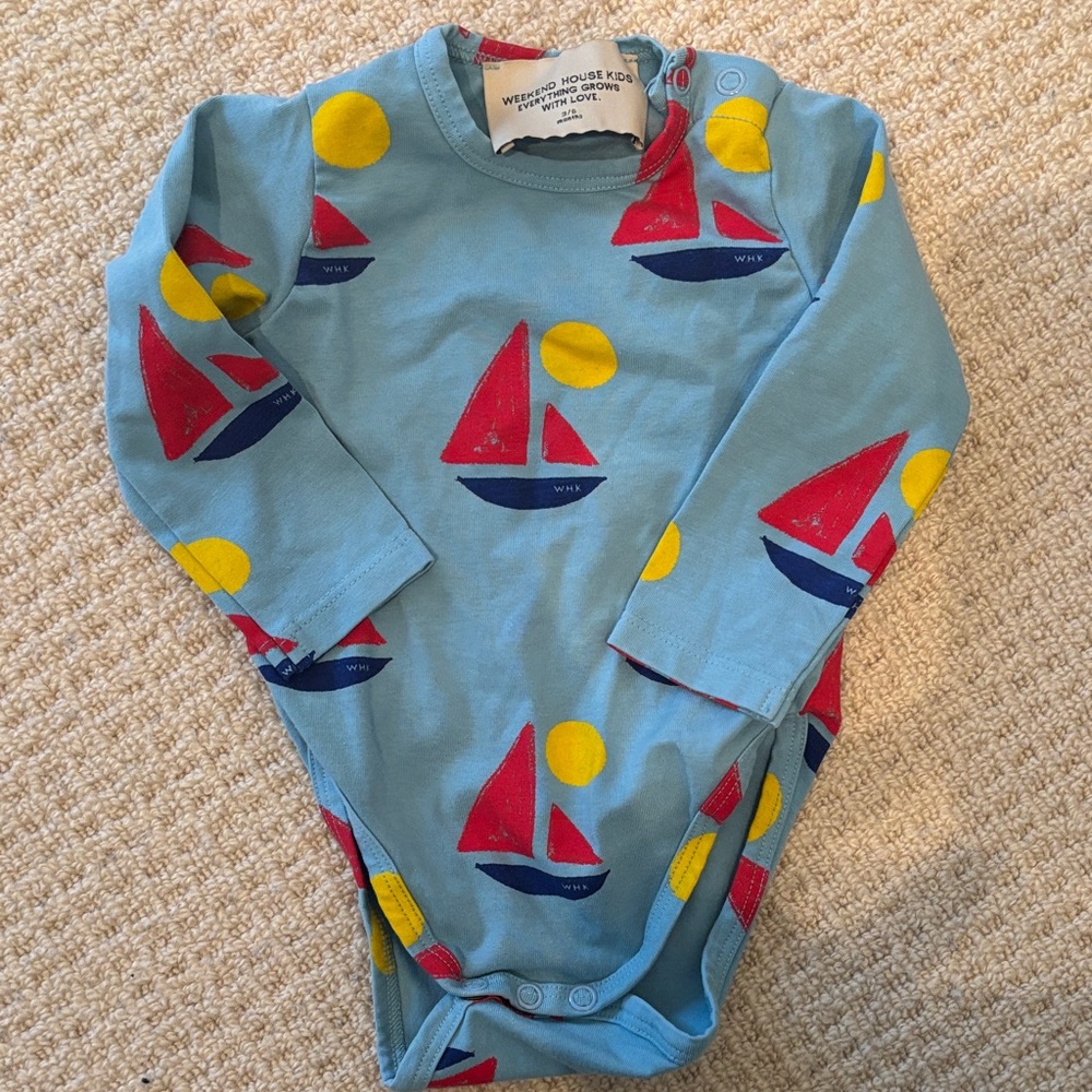 Weekend House Kids Blue Sailboat Print Baby Onesie